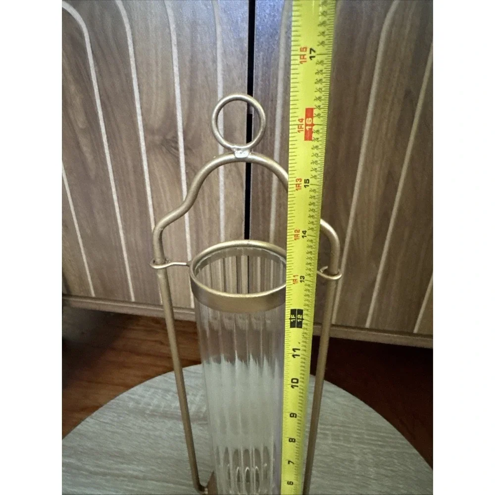 Gold Lantern Taper Candle Holder Wood Base
